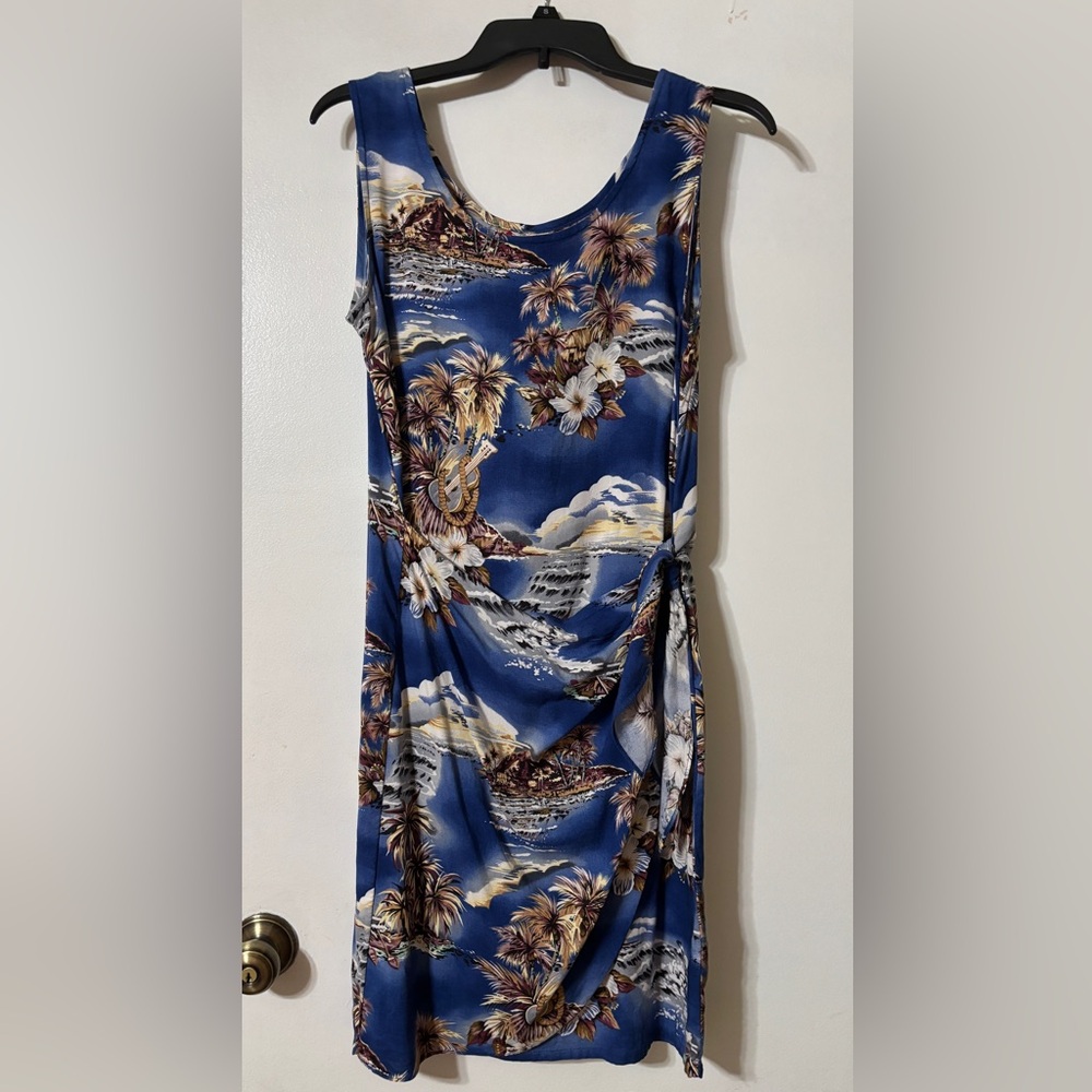 Hilo Hattie The Hawaiian Original Vintage Dress Blue Floral Faux Wrap Size M